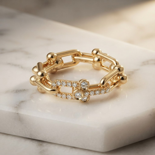 Tiffany Hardware Small Link Ring Yellow Gold (18K) Fashion Diamond Band Ring Carat/0.256 Gold