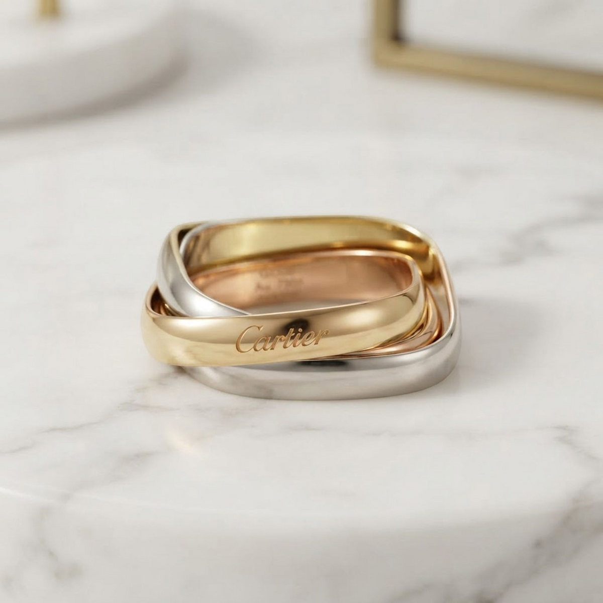 Cartier Trinity Cushion Ring Yellow Gold (18K),Pink Gold (18K),White Gold (18K) Fashion No Stone Band Ring Gold