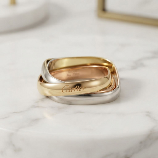 Cartier Trinity Cushion Ring Yellow Gold (18K),Pink Gold (18K),White Gold (18K) Fashion No Stone Band Ring Gold