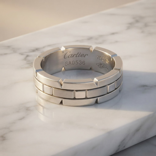 Cartier Tank Française Ring White Gold (18K) Fashion No Stone Band Ring Silver