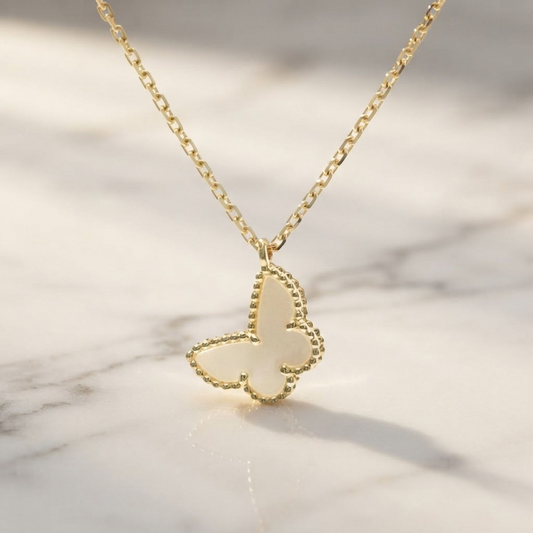 Van Cleef & Arpels Sweet Alhambra Papillon Necklace Yellow Gold (18K) Mother Of Pearl Men,Women Fashion Necklace (Gold)