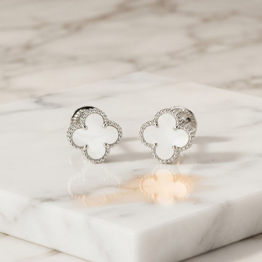 Van Cleef & Arpels Sweet Alhambra Earrings Mother Of Pearl White Gold (18K) Stud Earrings Silver