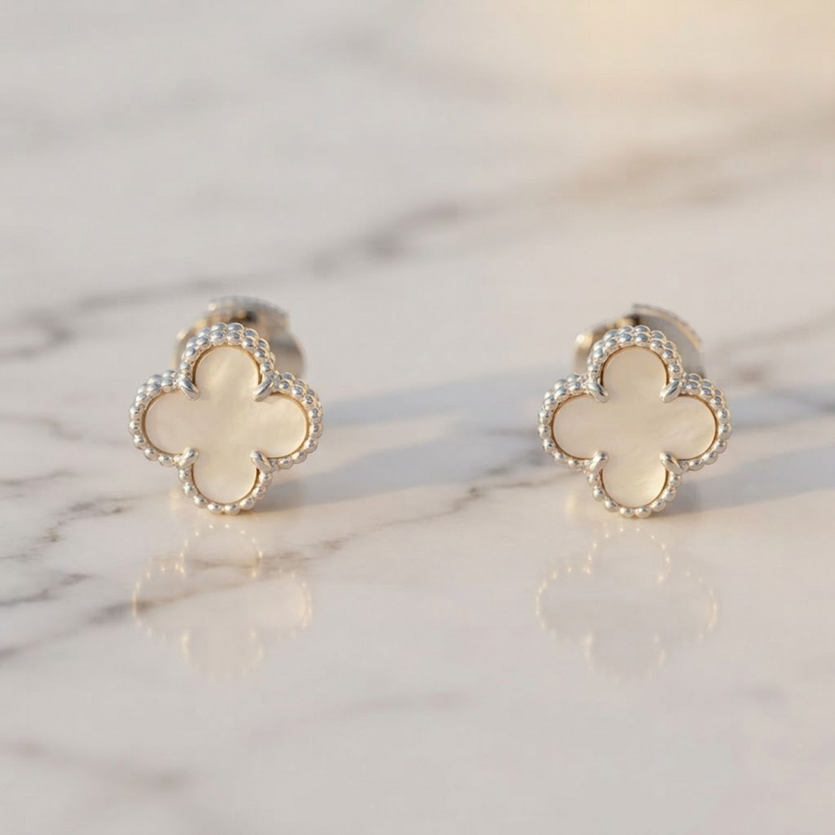 Van Cleef & Arpels Sweet Alhambra Earrings Mother Of Pearl White Gold (18K) Stud Earrings Silver