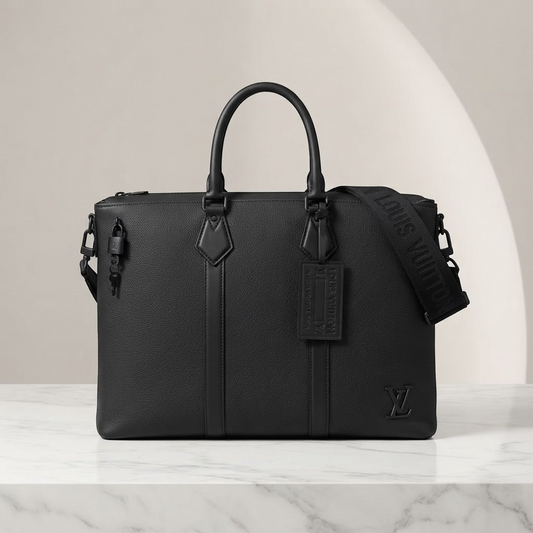 Louis Vuitton Taurillon Aerogram Lockit M59158 Men's Document Case,Handbag Black