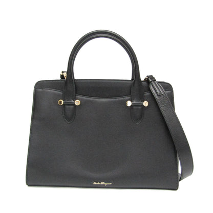 tokyopieces.com pre-owned black leather Salvatore Ferragamo Today tote bag with gold hardware and top handles.