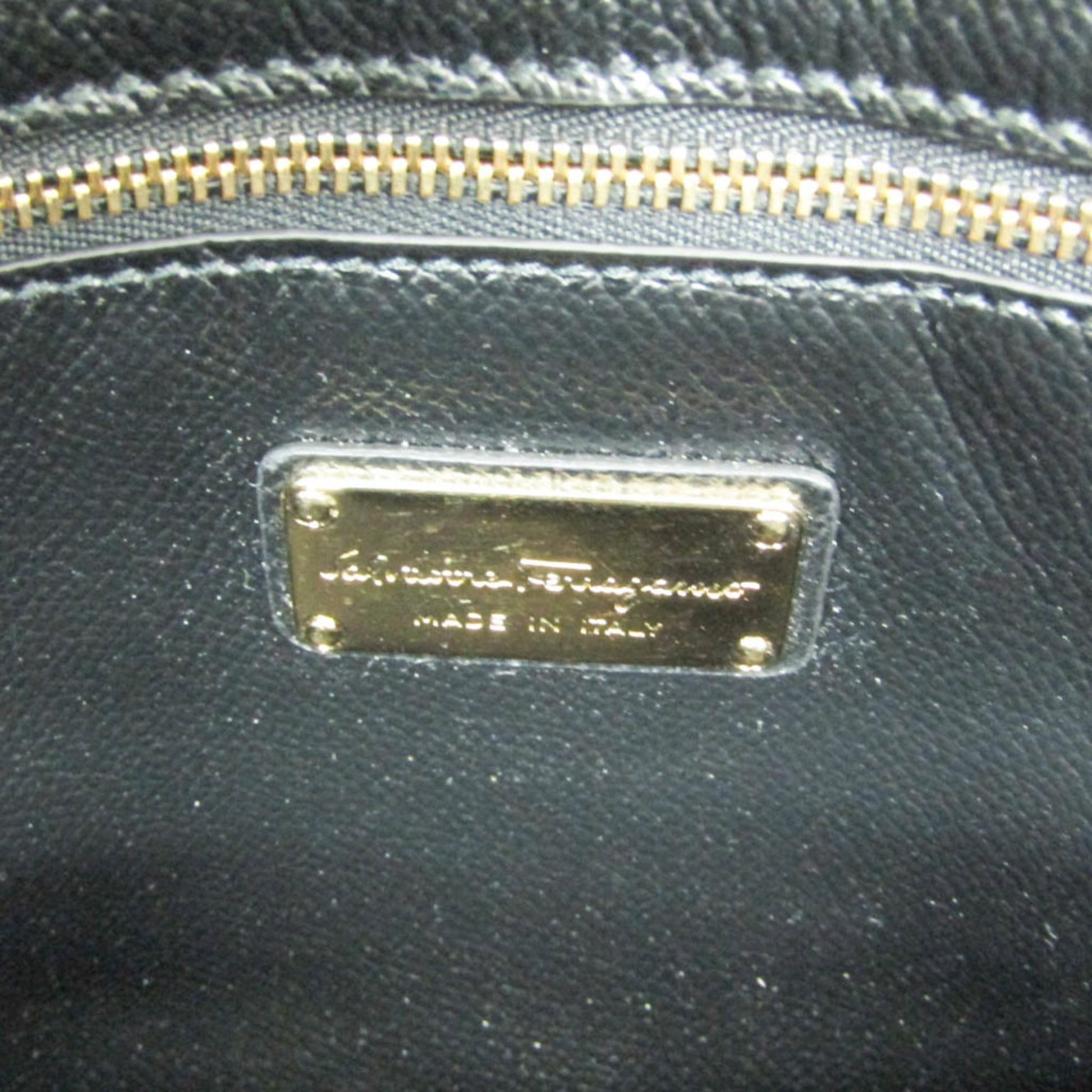 tokyopieces.com Salvatore Ferragamo Today tote interior with gold logo plaque and zipper detail on black leather